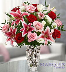 Marquis by Waterford <BR> Red Rose and Lily Bouquet Davis Floral Clayton Indiana from Davis Floral